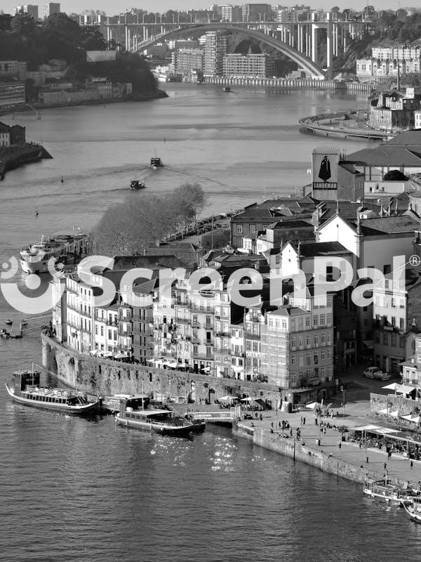 Scenic Aerial View Of Porto S Riverside In Black And White