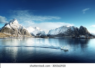 Snow In Reine Village Lofoten Islands Norway